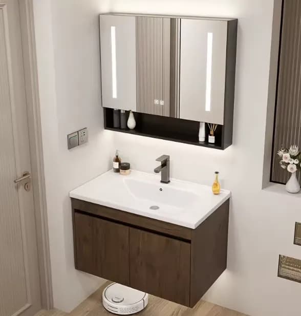 Aluminum Wall-Mounted Bathroom Vanity with Ceramic Sink 60cm