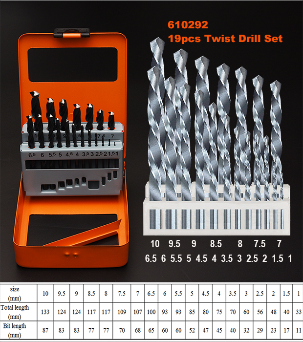 19Pcs Twist Drill Set