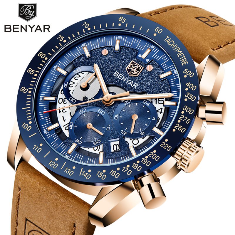BENYAR Watch Genuine Leather Men Relogio Masculino
